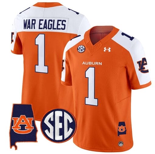 War Eagles Jersey #1 Auburn Tigers SEC Patch Vapor Limited College Football Stitched Orange Alternate
