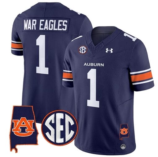 War Eagles Jersey #1 Auburn Tigers SEC Patch Vapor Limited College Football Stitched Navy