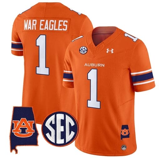 War Eagles Jersey #1 Auburn Tigers SEC Patch Vapor Limited College Football Stitched Orange