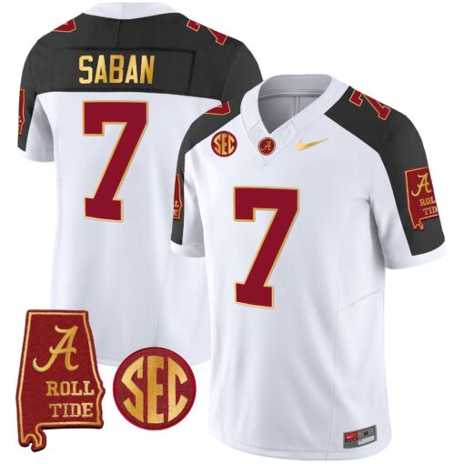 Nick Saban Alabama Crimson Tide #7 Champions Gold Trim Vapor Jersey - All Stitched - Image 6