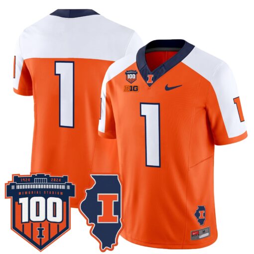 Illinois Fighting Illini 100th Memorial Stadium Patch Vapor Limited Jersey - All Stitched - Image 48