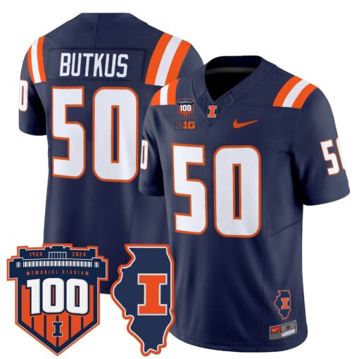 Illinois Fighting Illini 100th Memorial Stadium Patch Vapor Limited Jersey - All Stitched - Image 6