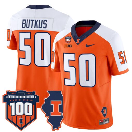 Illinois Fighting Illini 100th Memorial Stadium Patch Vapor Limited Jersey - All Stitched - Image 44