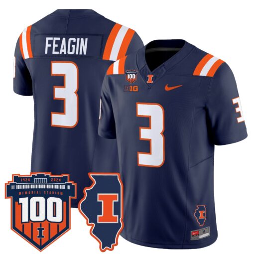 Illinois Fighting Illini 100th Memorial Stadium Patch Vapor Limited Jersey - All Stitched - Image 5
