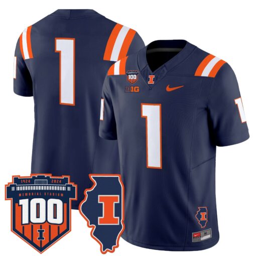 Illinois Fighting Illini 100th Memorial Stadium Patch Vapor Limited Jersey - All Stitched - Image 11