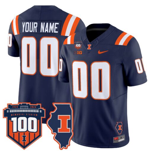 Custom Illinois Fighting Illini Jersey 100th Memorial Stadium Patch Vapor Limited - All Stitched - Image 3