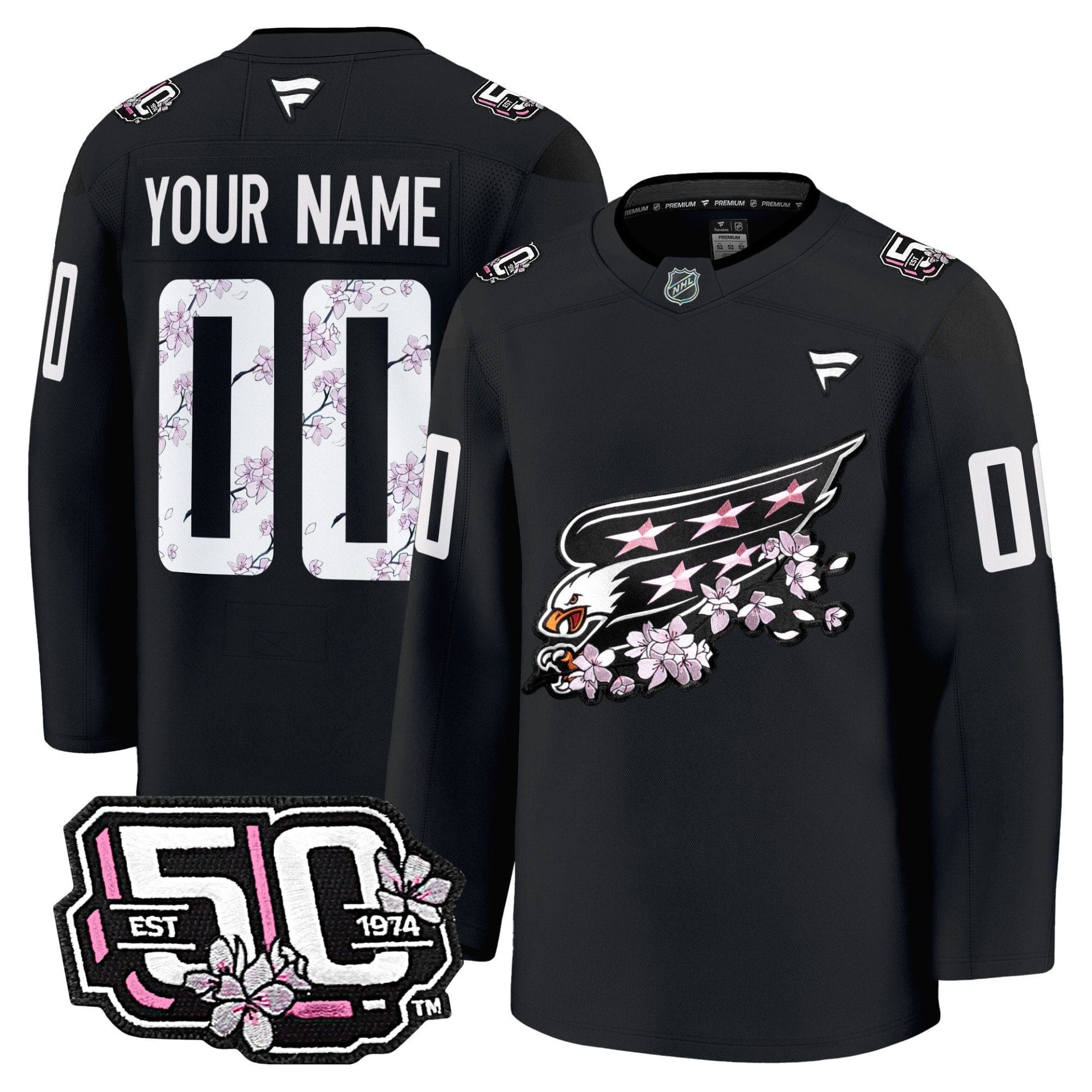 Washington Capitals 50th Anniversary Cherry Blossom Premium Custom Jersey - All Stitched - Image 2