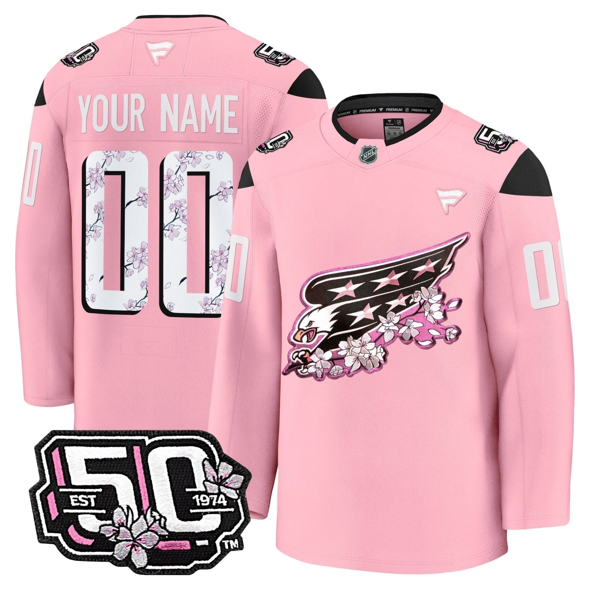 Washington Capitals 50th Anniversary Cherry Blossom Premium Custom Jersey - All Stitched - Image 4