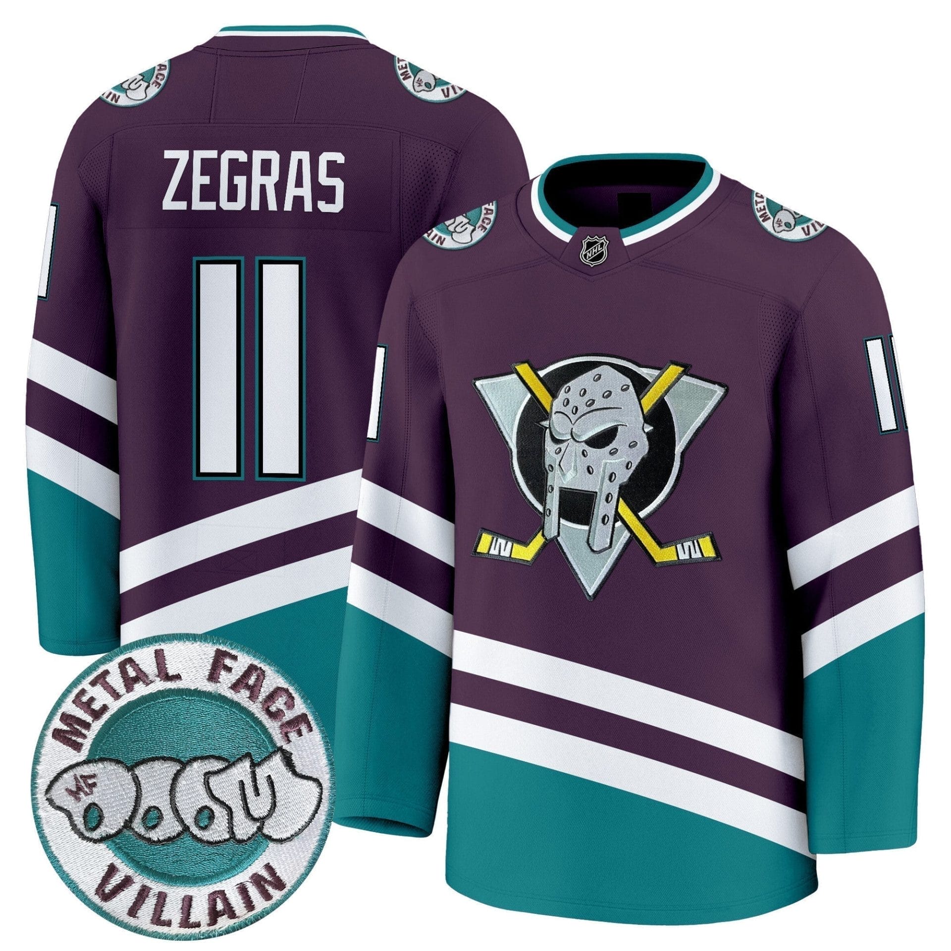 Men Anaheim Ducks MF DOOM Metal Face Villain Patch Premium Jersey - All Stitched - Image 5