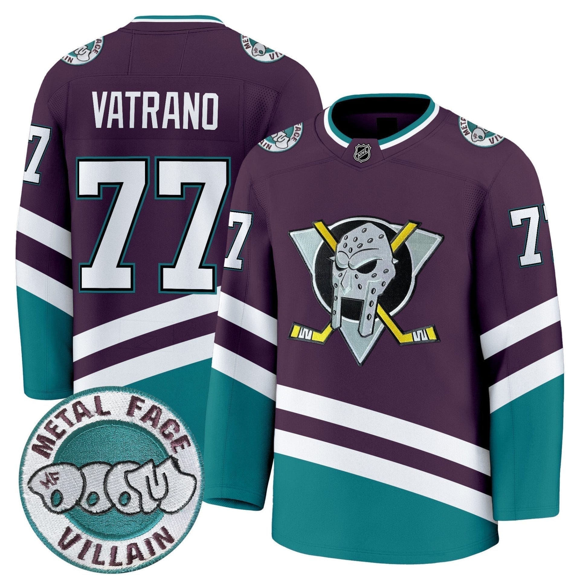 Men Anaheim Ducks MF DOOM Metal Face Villain Patch Premium Jersey - All Stitched - Image 2