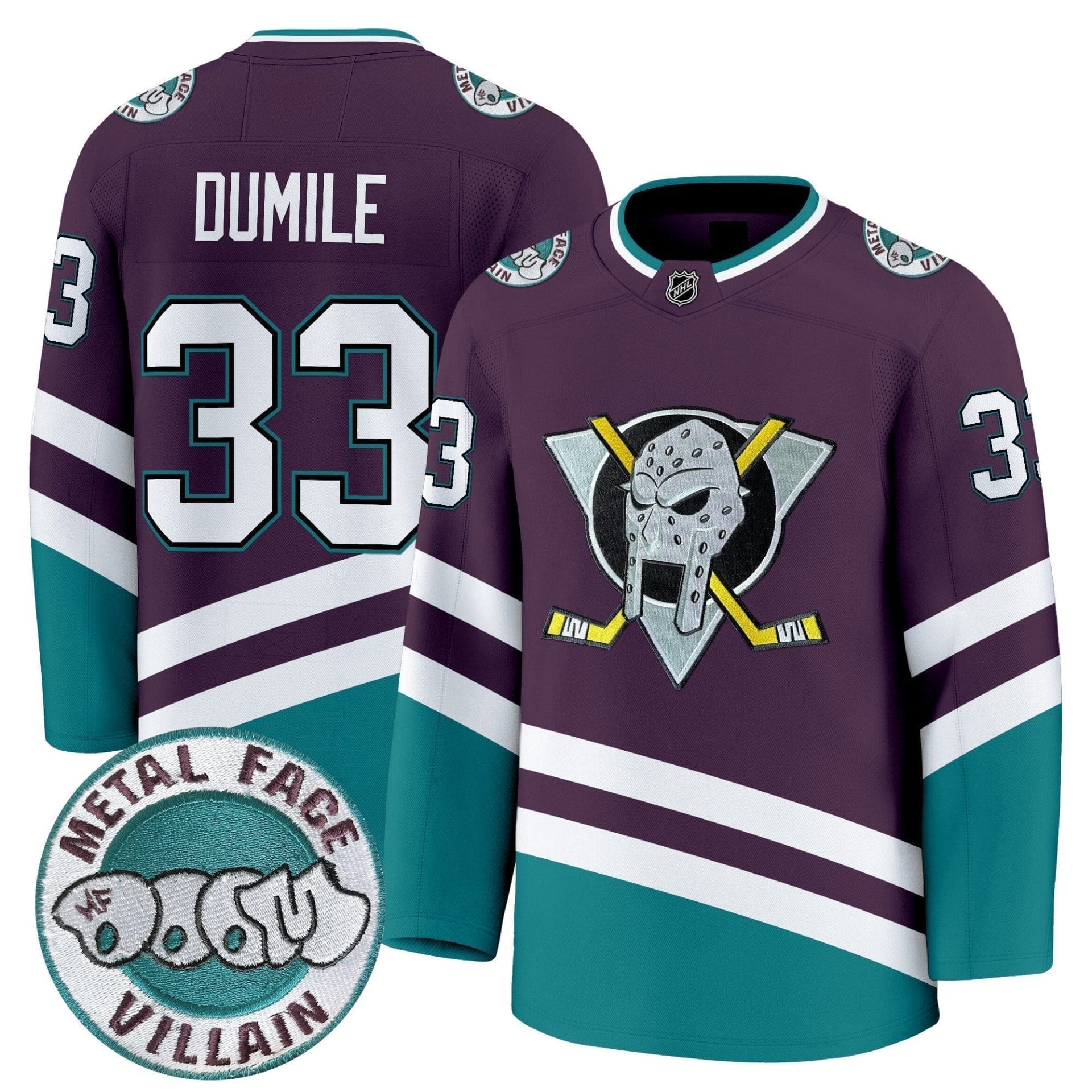 Men Anaheim Ducks MF DOOM Metal Face Villain Patch Premium Jersey - All Stitched - Image 6