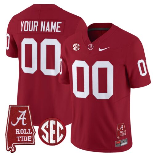 Custom Alabama Crimson Tide Jersey Throwback Vapor Limited - Alabama Map - All Stitched - Image 3