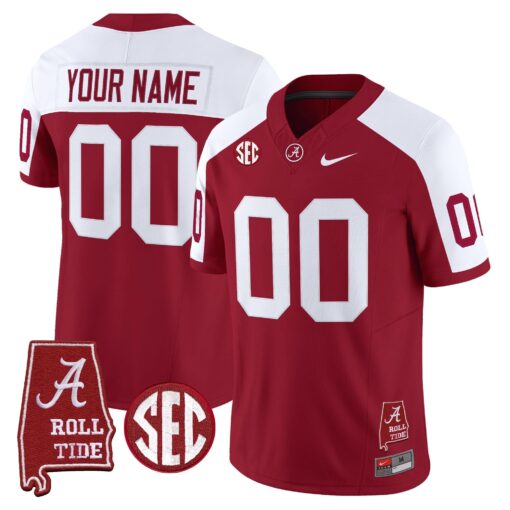 Custom Alabama Crimson Tide Jersey Throwback Vapor Limited - Alabama Map - All Stitched - Image 2