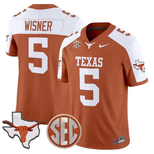 Texas Longhorns 2025 State Map & SEC Patch Vapor Limited Jersey - All Stitched - Image 28