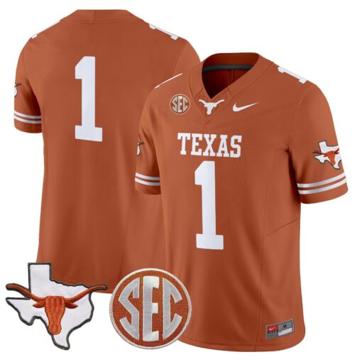 Texas Longhorns 2025 State Map & SEC Patch Vapor Limited Jersey - All Stitched - Image 11