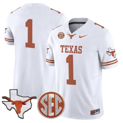 Texas Longhorns 2025 State Map & SEC Patch Vapor Limited Jersey - All Stitched - Image 22
