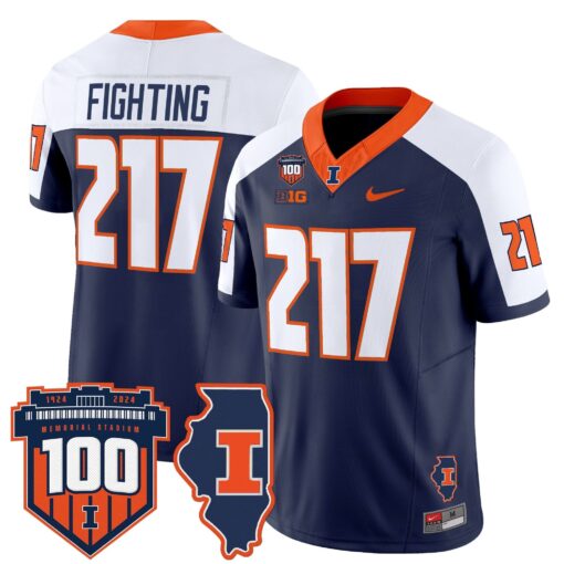 Illinois Fighting Illini 100th Memorial Stadium Patch Vapor Limited Jersey - All Stitched - Image 4