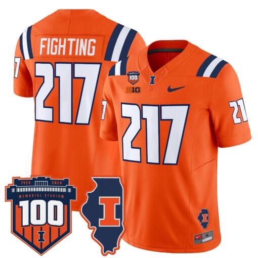 Illinois Fighting Illini 100th Memorial Stadium Patch Vapor Limited Jersey - All Stitched - Image 14