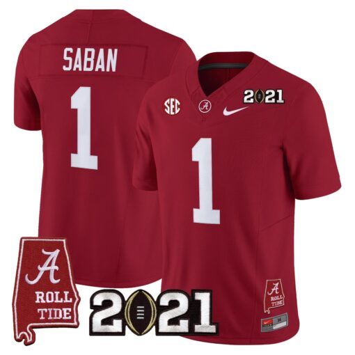 Alabama Crimson Tide '2021 CFP National Championship' Vapor Limited Jersey - Alabama Map - All Stitched - Image 32