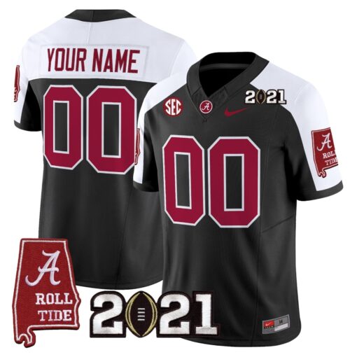Custom  Alabama Crimson Tide Jersey '2021 CFP National Championship' Vapor Limited - Alabama Map - All Stitched - Image 3