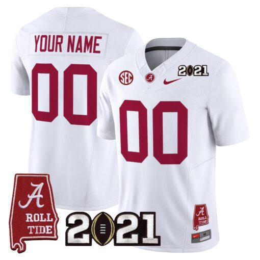 Custom  Alabama Crimson Tide Jersey '2021 CFP National Championship' Vapor Limited - Alabama Map - All Stitched - Image 2