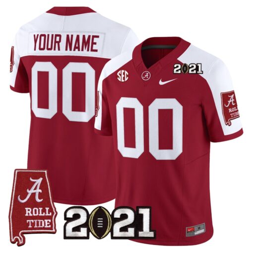 Custom  Alabama Crimson Tide Jersey '2021 CFP National Championship' Vapor Limited - Alabama Map - All Stitched - Image 4
