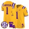 Aaron Anderson Jersey 1 LSU Tigers 2025 Louisiana Patch Stitched Gold