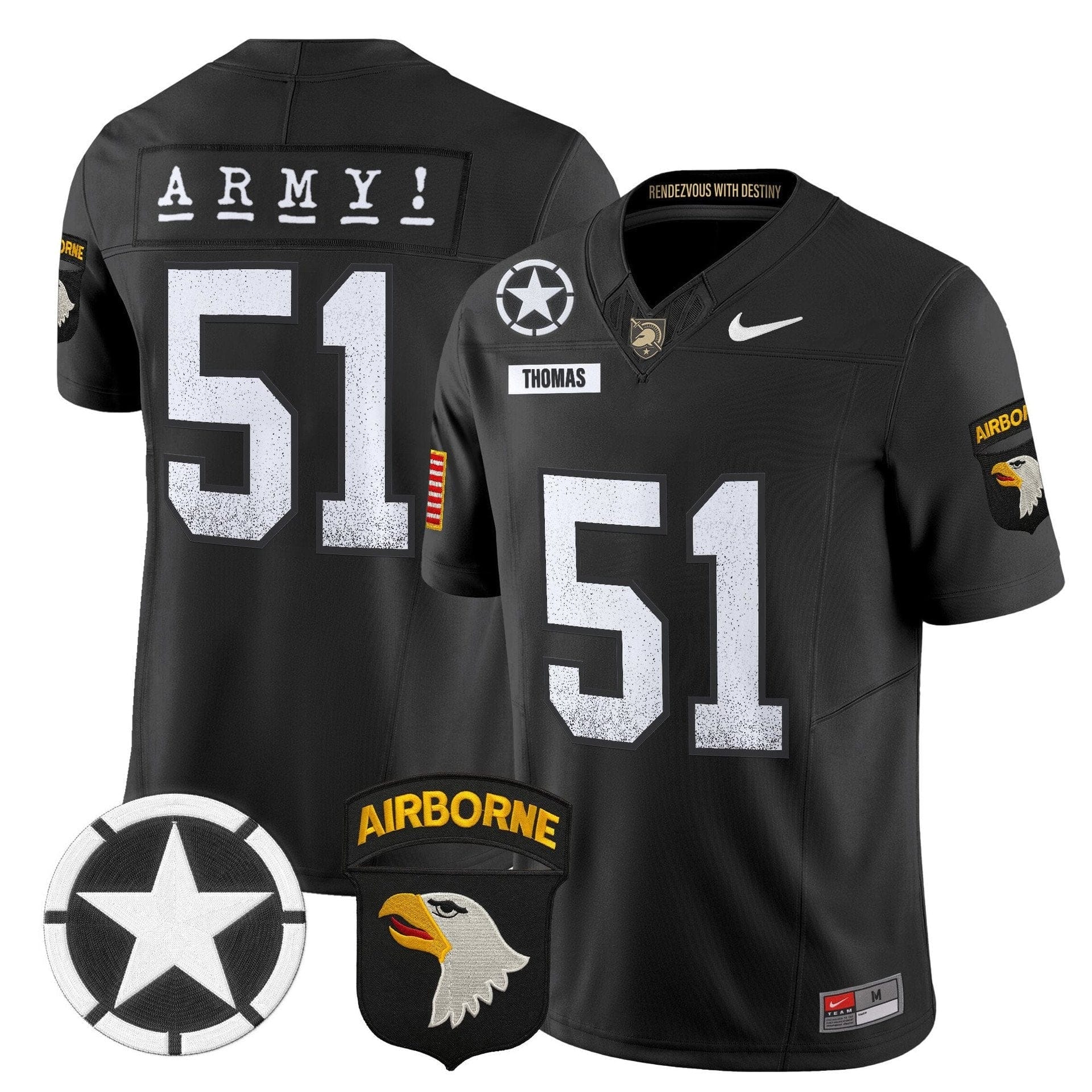 Andon Thomas Jersey #51 Army Black Knights 2025 Screaming Eagles Stitched