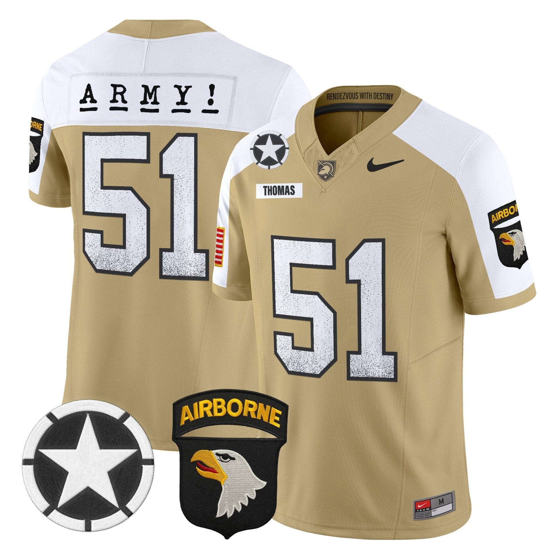 Andon Thomas Jersey #51 Army Black Knights 2025 Screaming Eagles Stitched - Image 5