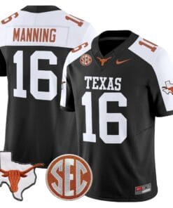 Arch Manning Jersey 16 Texas Longhorns 2025 State Map SEC Patch Black Alternate