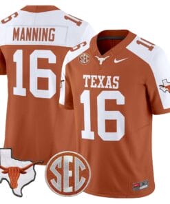 Arch Manning Jersey 16 Texas Longhorns 2025 State Map SEC Patch Orange Alter