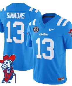 Austin Simmons Jersey 13 Ole Miss Rebels 2025 Limited V2 Stitched Powder Blue