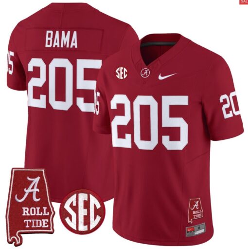 Bama Jersey #205 Alabama Crimson Throwback Alabama Map Stitched - Image 3