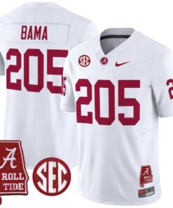 Bama Jersey 205 Alabama Crimson Throwback Alabama Map Stitched White