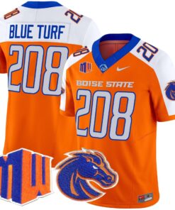 Blue Turf Jersey 208 Boise State Broncos 2025 Vapor Stitched Orange Alternate