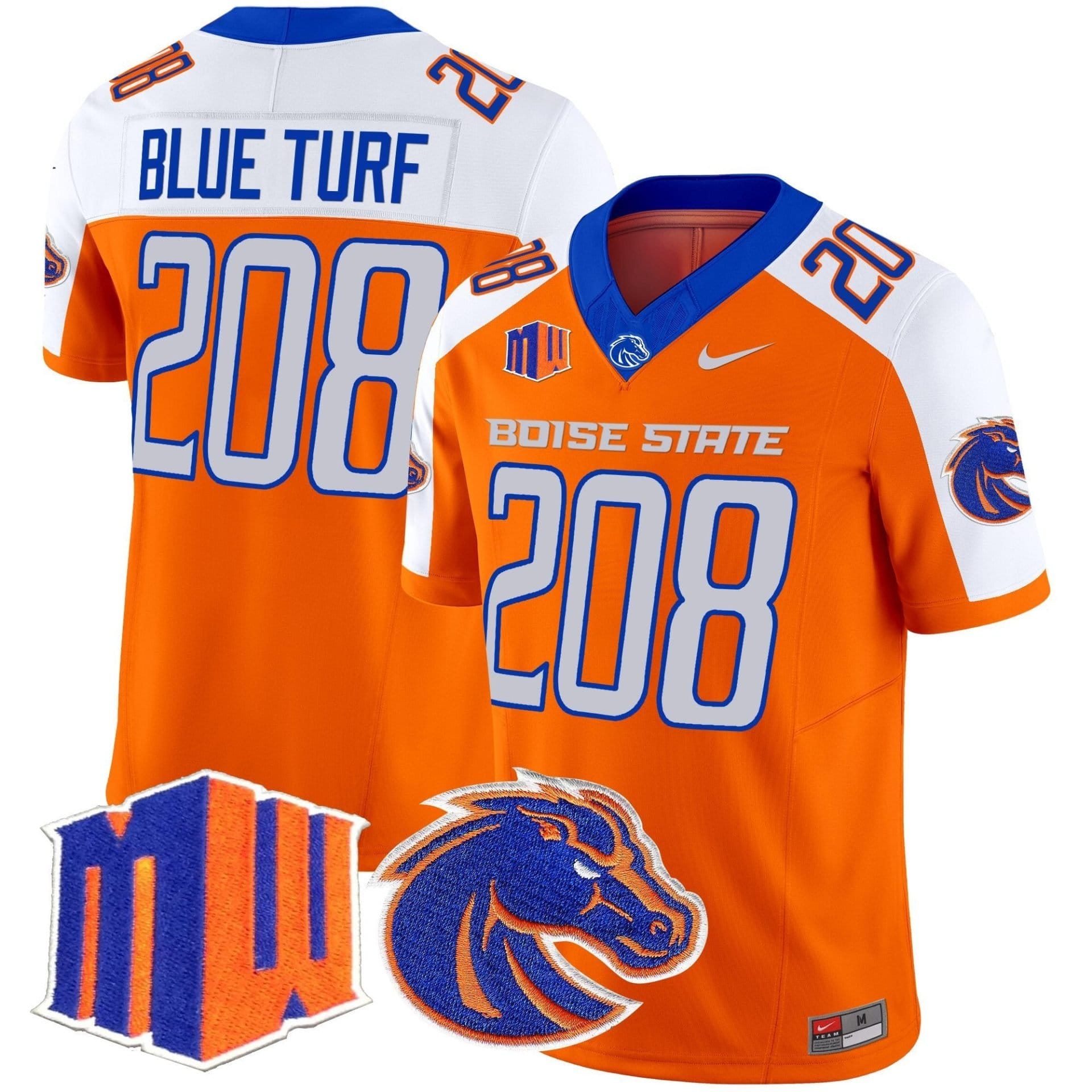 Blue Turf Jersey #208 Boise State Broncos 2025 Vapor Stitched - Image 3