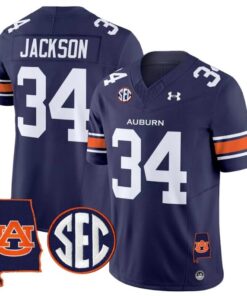Bo Jackson Jersey 34 Auburn Tigers 2025 Alabama Patch Stitched Navy