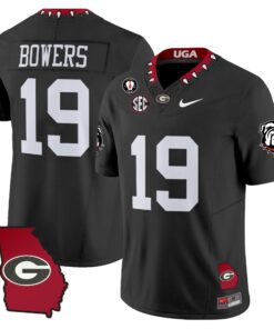 Brock Bowers Jersey 19 Georgia Bulldogs 2025 Georgia Map Vince Dooley Stitched Black d5095c94 e599 4f9f 95cc a9b00e172327