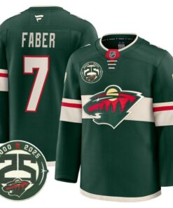 Alternative view of Brock Faber Jersey #7 Minnesota Wild 25th Anniversary Patch Stitched Green