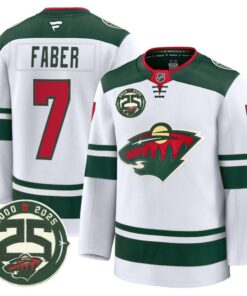 Brock Faber Jersey #7 Minnesota Wild 25th Anniversary Patch Stitched Green