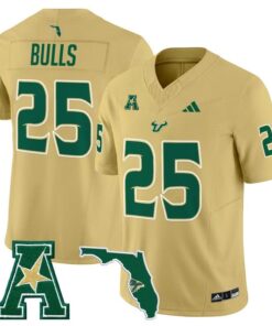 Bulls Jersey 25 South Florida Bulls 2025 Vapor Limited Stitched Gold