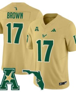 Byrum Brown Jersey 17 South Florida Bulls 2025 Vapor Limited Stitched Gold