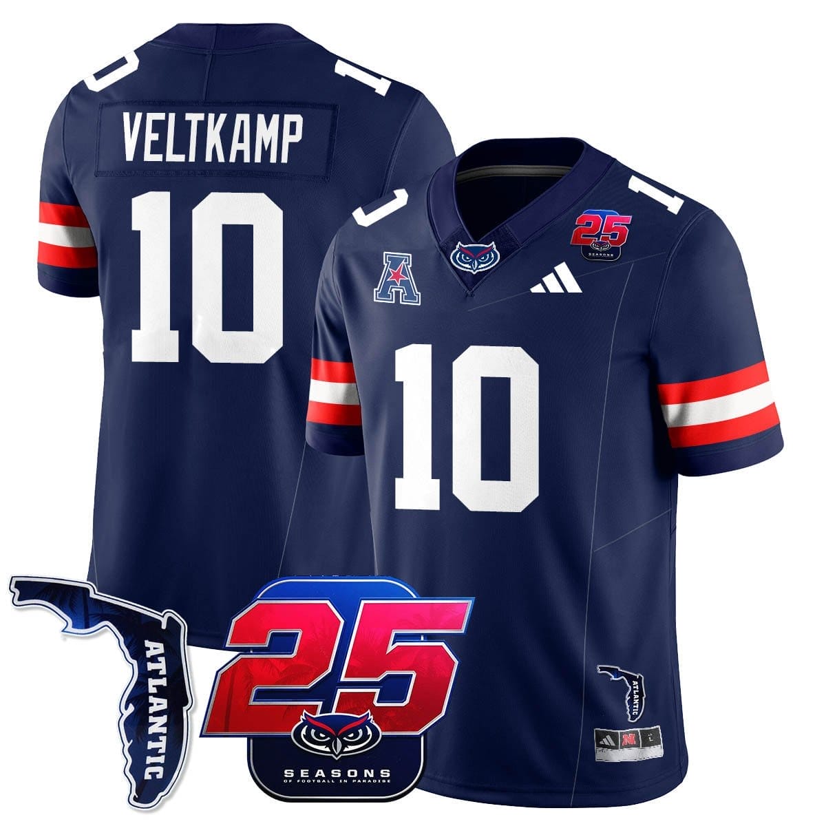 Caden Veltkamp Jersey #10 Florida Atlantic Football 25th Season Stitched - Image 2