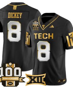 Cameron Dickey Jersey 8 Texas Tech 2025 100th Anniversary Stitched Black Limited