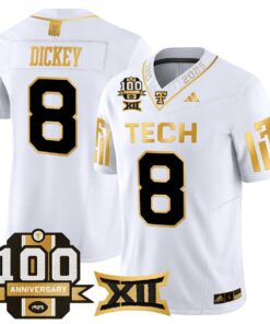 Cameron Dickey Jersey 8 Texas Tech 2025 100th Anniversary Stitched White Gold