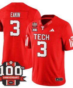 Coy Eakin Jersey 3 Texas Tech Football 100th Anniversary Stitched Red