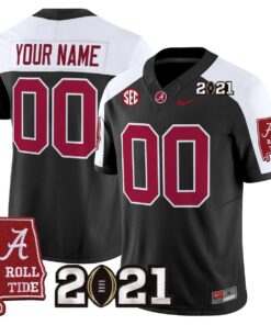 Custom Alabama Crimson Tide Jersey 2021 CFP Championship Alabama Map Black Alter