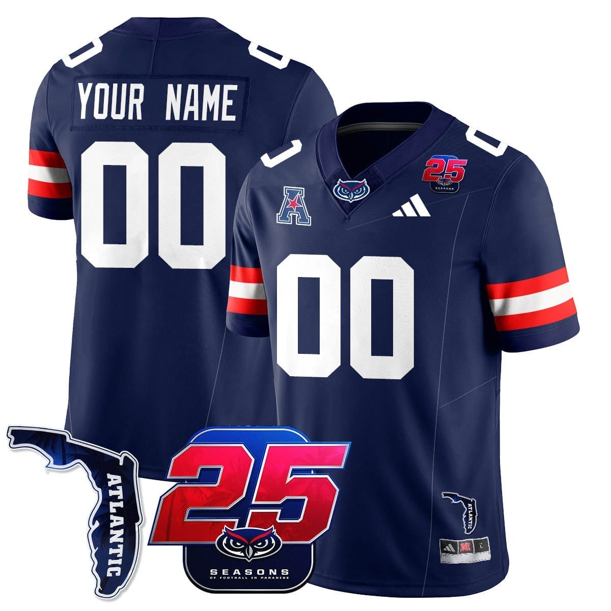 Custom Florida Atlantic Football Jersey Name, Number 25th Season Stitched - Image 2
