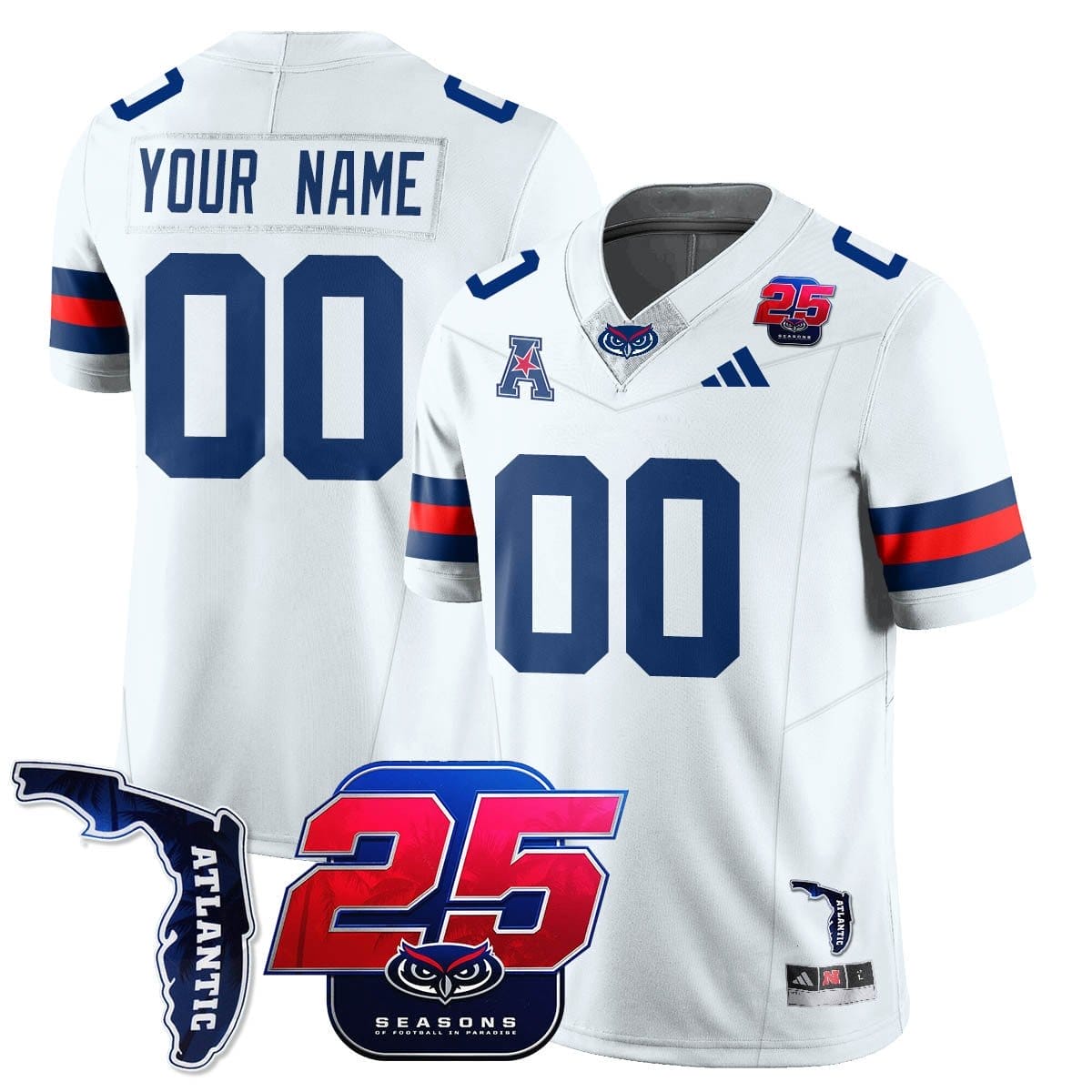 Custom Florida Atlantic Football Jersey Name, Number 25th Season Stitched