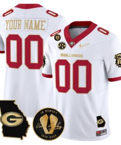 Custom Georgia Bulldogs Jersey 2025 Georgia Map Vince Dooley Patch White Gold